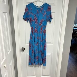 Chic Blue Floral Midi Dress Size L